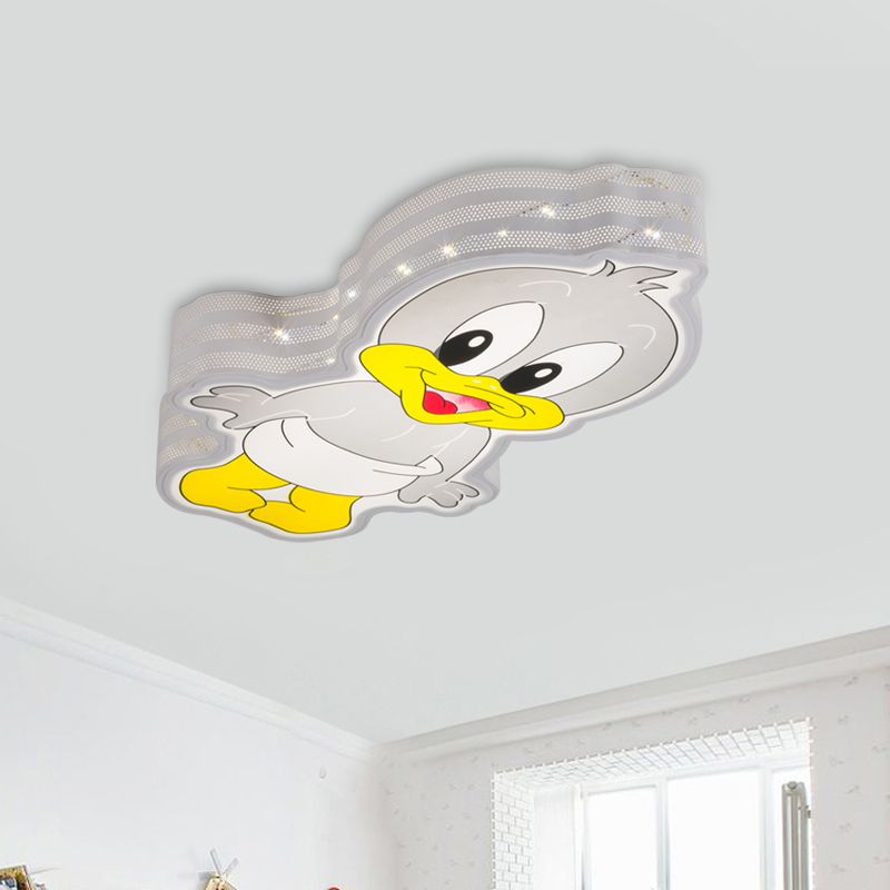 LED Grey Baby Duck Flushmount Cartoon Iron Close to Ceiling Lamp with Hollowed Out Side Design