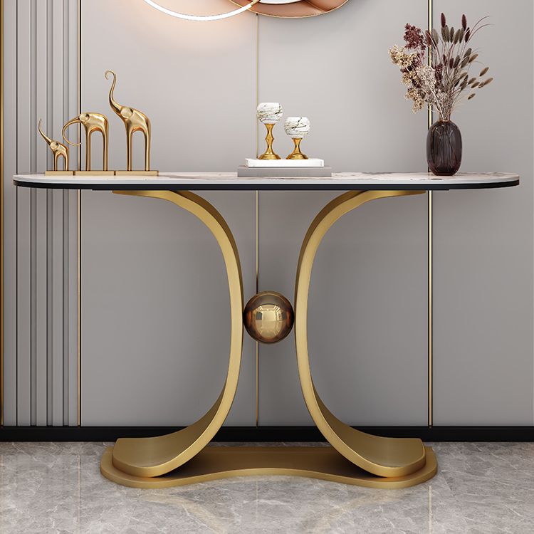 Glam Half Moon Console Table Stone Console Sofa Table for Hall