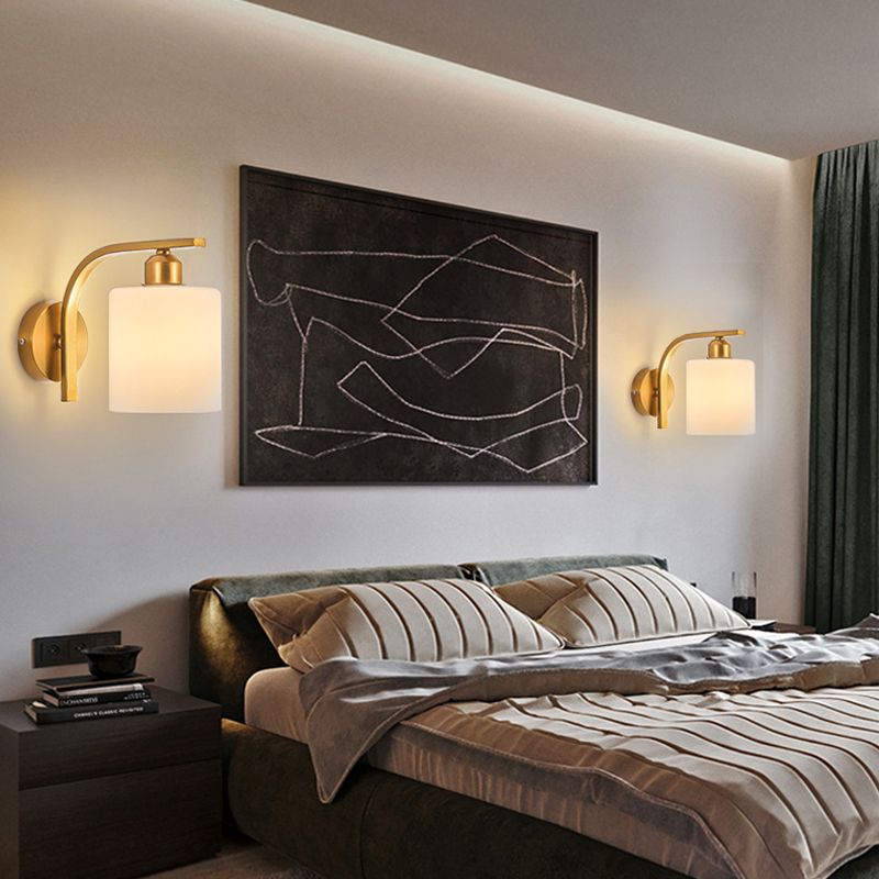 Modern Wall Sconce Metal Cylinder Shape Vanity Lamp with Glass Shade for Bathroom