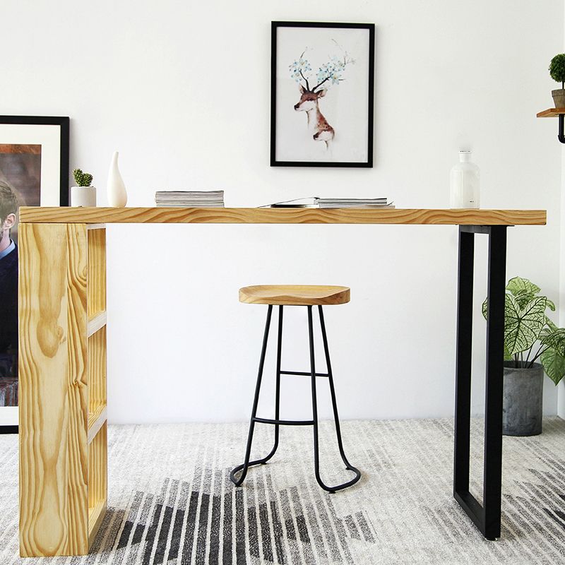 Modern 3-shelf Bar Table Rectangle Solid Wood Bistro Bar Table in Natural