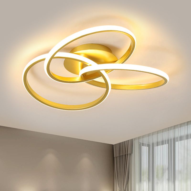 Plafonnier LED moderne à anneaux métalliques imbriqués, noir/or, lumière chaude/blanche, 16,5"/20,5" de largeur