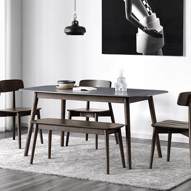 Stone Top Dining Table Mid-Century Modern Dining Table with 4 Brown Legs