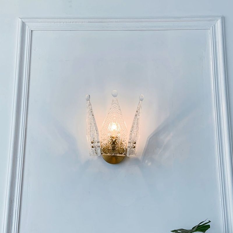 Glass Crown Shaped Wall Sconce Lights Modern Style 1 Light Wall Mounted Lamps