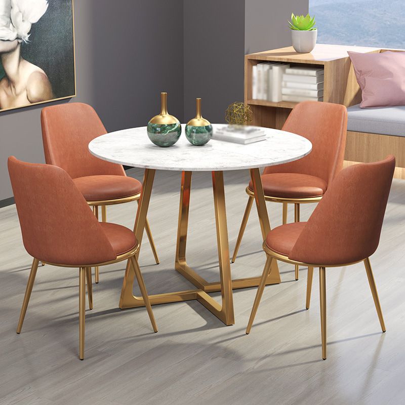 Glam Style Stone Table for Restaurant Round Table with Gold Pedestal