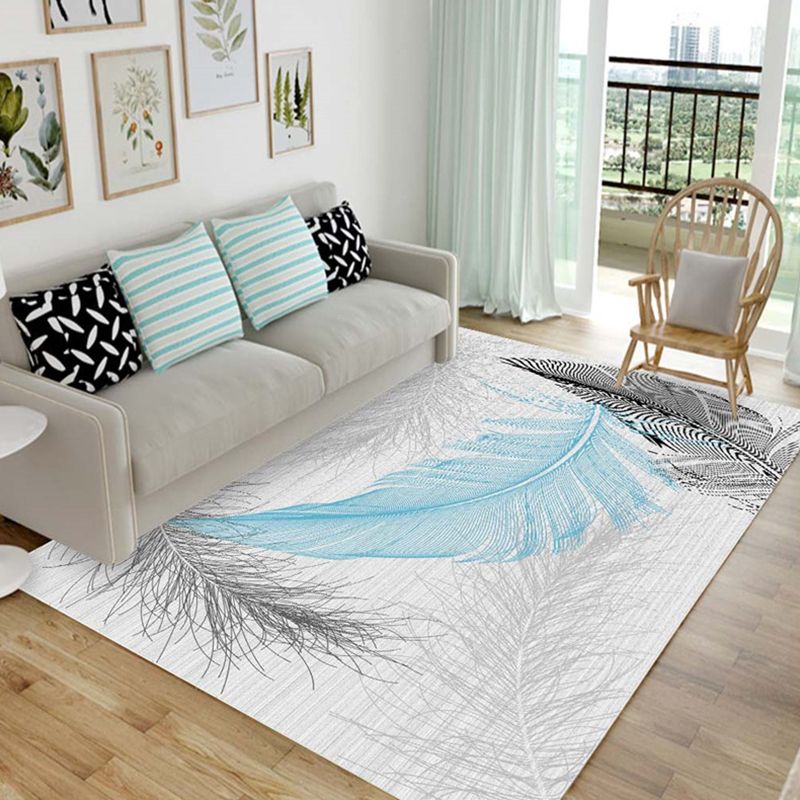 Chic Multicolor Modern Rug Synthetics Feather Patterned Rug Non-Slip Washable Stain Resistant Rug for Lounge