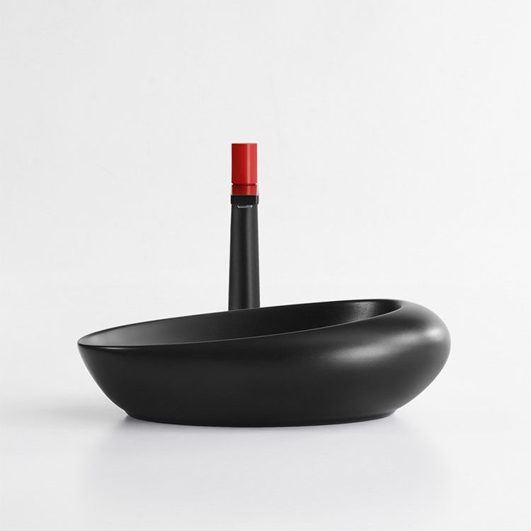 Modern Bathroom Sink Porcelain Pop-Up Drain Oval-Shape Vessel Lavatory Sink