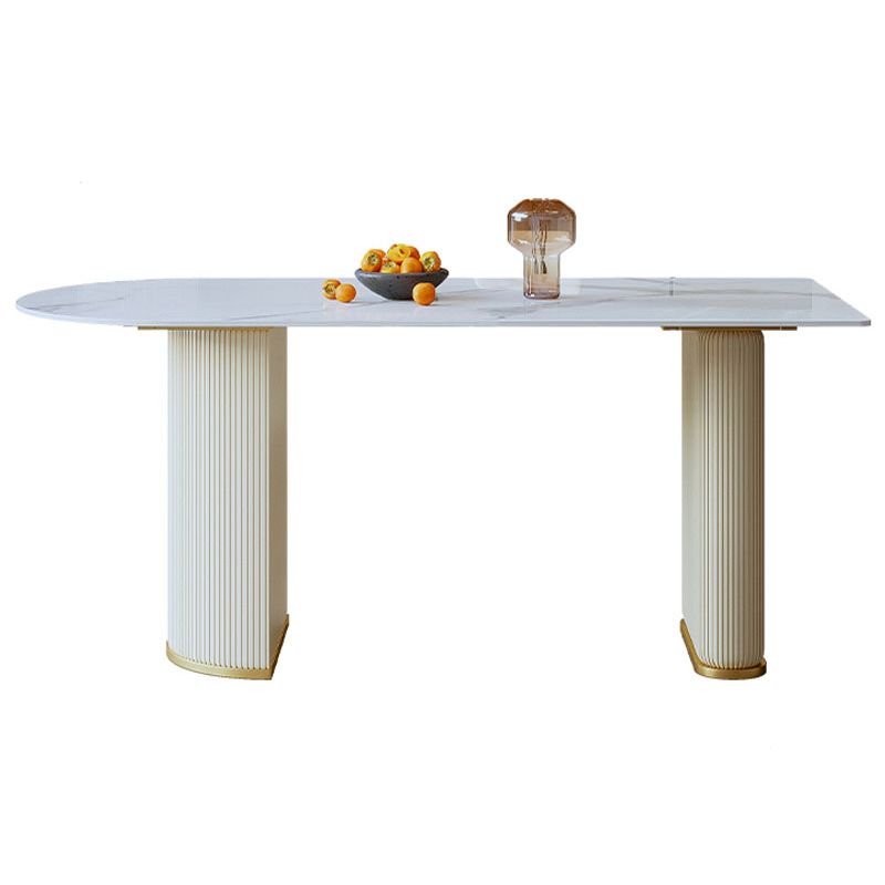 Contemporary Dining Table Sintered Stone Dining Table with Double Pedestal for Dining