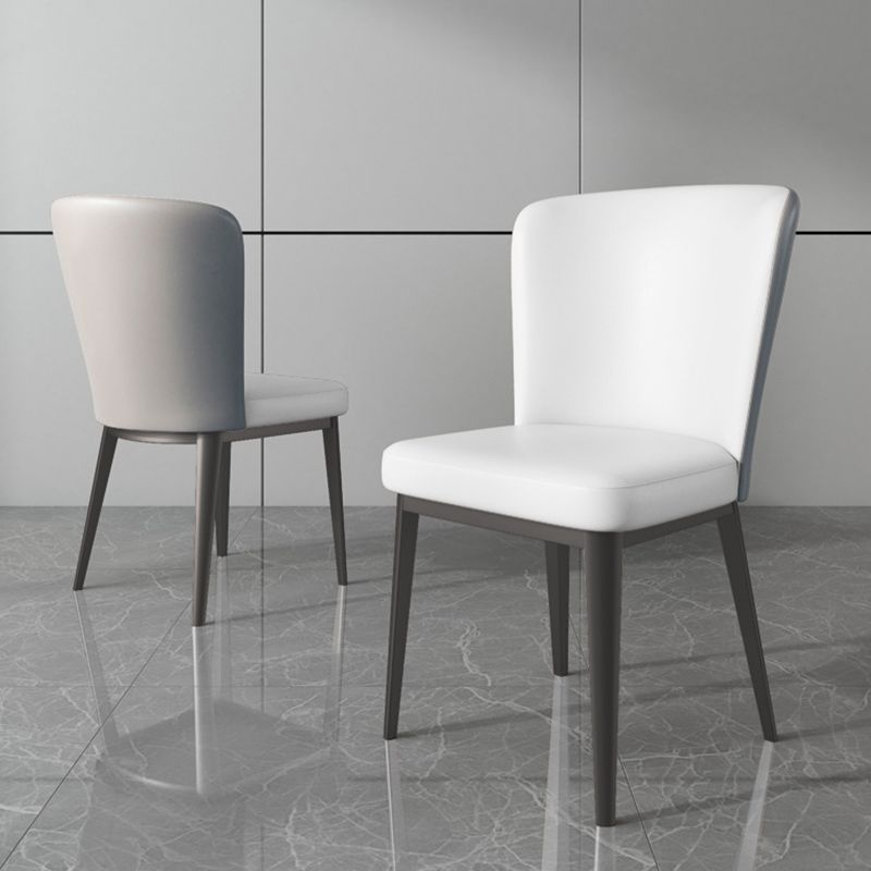 Contemporary Metal Dining Room Chair Armless Faux Leather Side Chairs