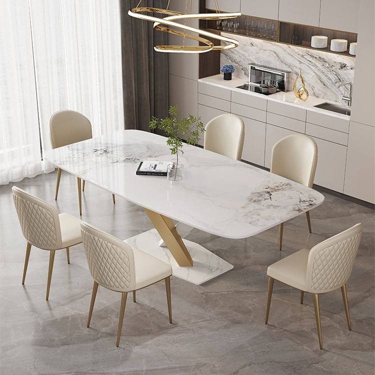 Stone Dining Table Set 1/4/5/7 Pcs Glam Rectangle Dining Table and Upholstered Chairs