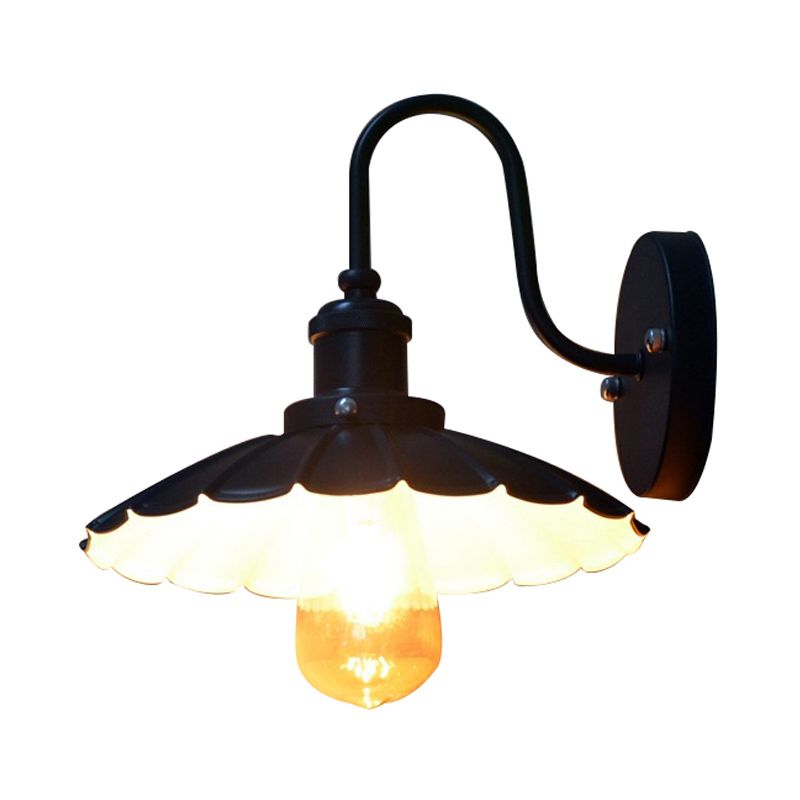 Schwanenhals Metall Wandleuchte leichte Industrie 9,5 "/13" W 1 Light Corridor Wandlampe mit überbrochenem Schatten in Schwarz
