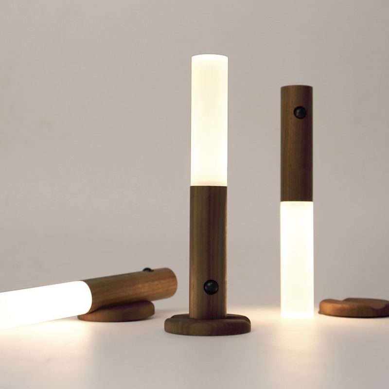 Wood Cylinder Wall Sconce Lighting Modern Style 1 Light Wall Lamps