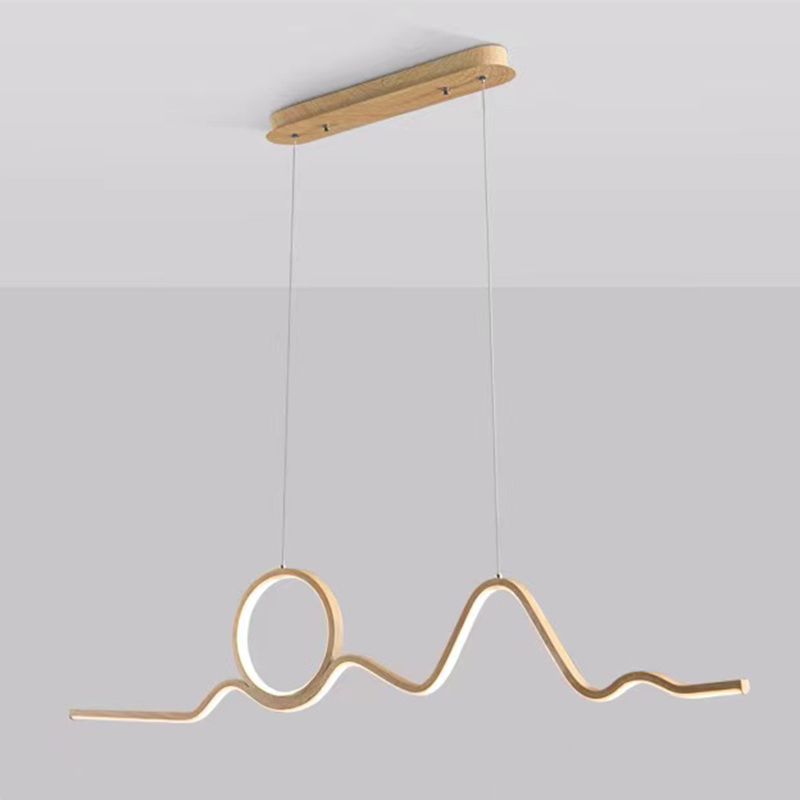 2-Light Beige Island Lighting Modern Wooden LED Ceiling Light for Bedroom