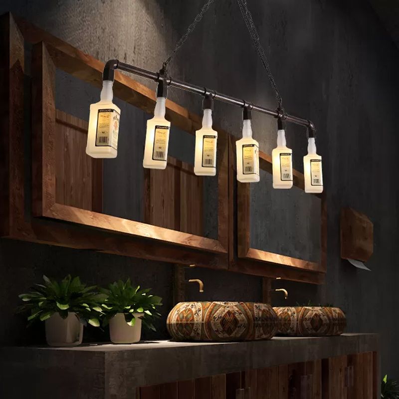 1/6/9-Bulb Frosted White Glass Island Lamp Loft Style Black Wine Bottle Restaurant Plafond Suspension Lamp
