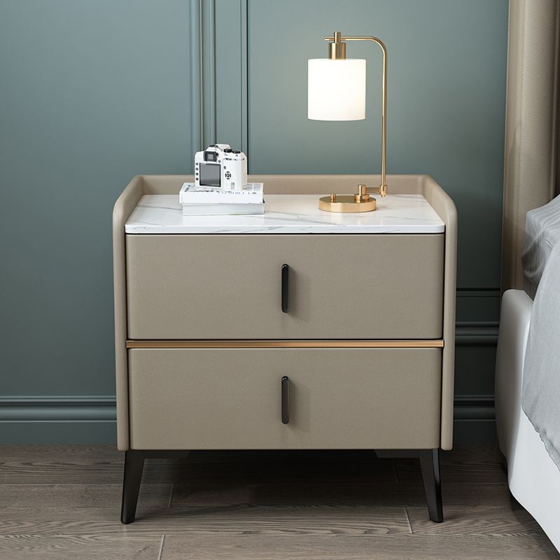Modern 20 Inch H Night Table Stone Top 2-Drawer Storage Nightstand with Legs
