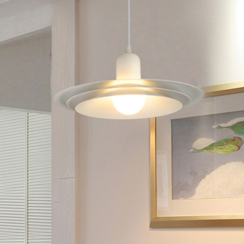 Metal Circular Pendant Light Modernist 1 Bulb White Suspended Lighting Fixture for Dining Room