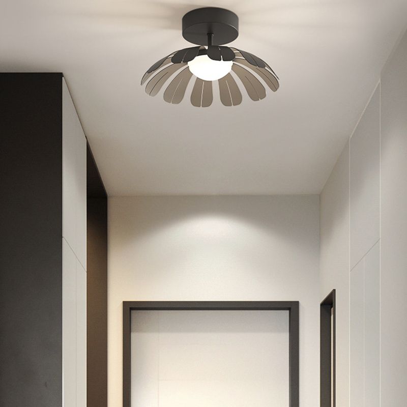 Metal and Acrylic Semi Flush in Black / White Flower Shape LED Ceiling Semi Flush