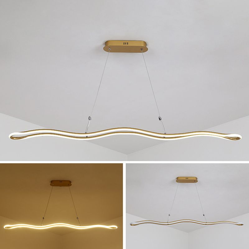 Wavy Lines Shaped Aluminum Alloy Island Light 39.3" Wide Modern Minimalist LED Suspension Lamp With Adjustable Hanging Wire