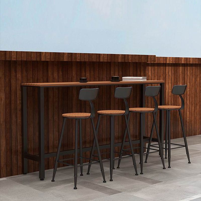 Modern 1/5 Pieces Bar Table Set Rectangle Wood Counter Table with Stools for Courtyard