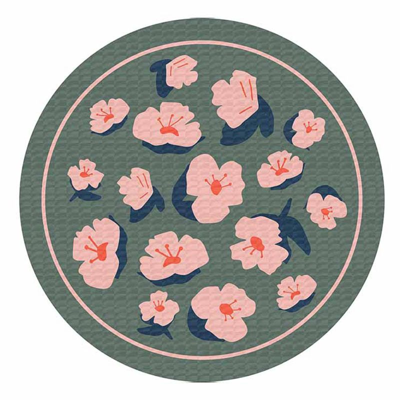 Fresh Modern Round Rug Simplicity Floral Print Rug Polyester Non-Slip Backing Rug for Home Decor