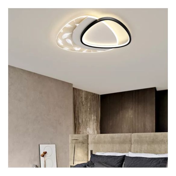 Modern Concise Geometric LED Semi Flush Mount Feather Acrylic Ceiling Light in Black