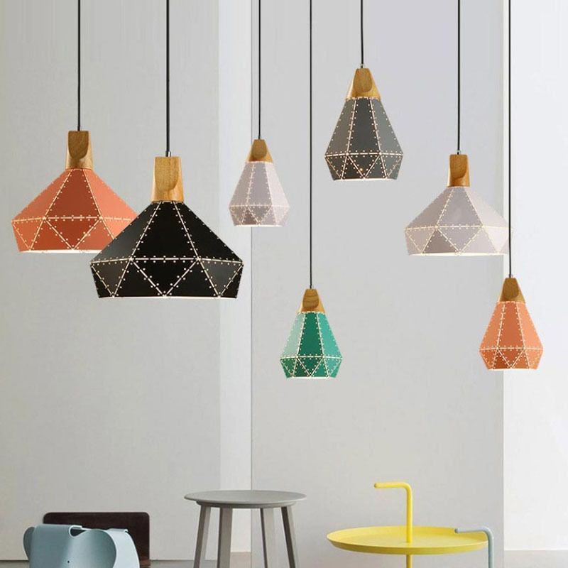 Macaron Metal Diamond Drop Lamp 1-Light Dining Room Pendant Light Fixture