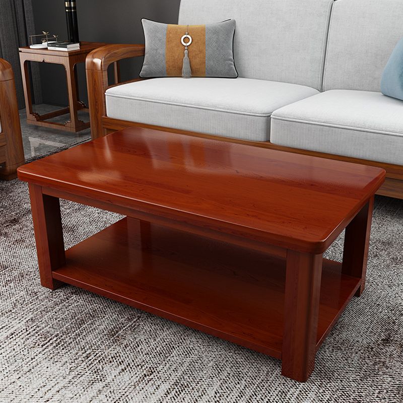 Contemporary Solid Wood Coffee Table Rectangle 4 Legs Coffee Cocktail Table