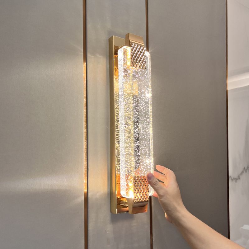 LED Crystal Wall Mount Lighting in Gold & Clear Modern Wall Sconce