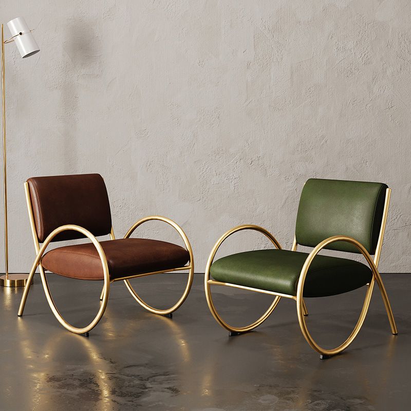 Upholstered Lounge Chair Arms Included Chair with Gold Tone Legs