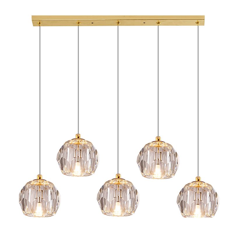 Simplicity Globe Pendant K9 Crystal Dining Room Hanging Ceiling Light in Brass