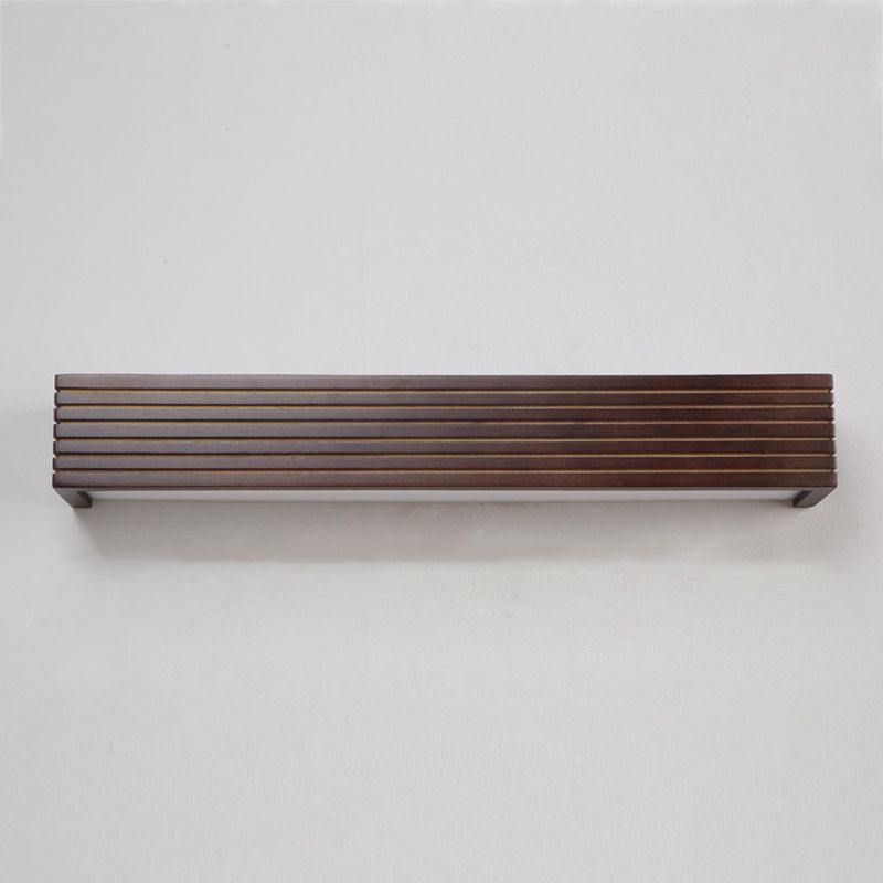 Linear Shade Wood Wall Sconce Modern 1-Light Mirror Wall Lighting Fixtures in Brown
