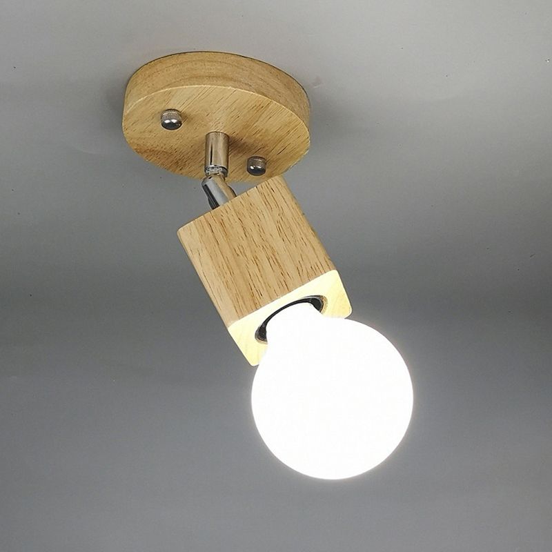 Cube Shaped Wooden Vanity Wall Sconce Nordic Beige Wall Mounted Lamp for Bathroom Hallway