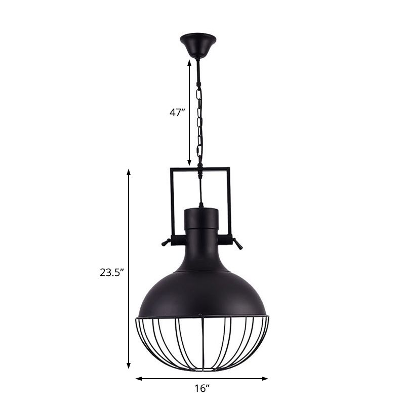 Black Dome Pendant Ceiling Light Farmhouse Metal 1 Light Living Room Hanging Lamp with Cage and Swivel Joint