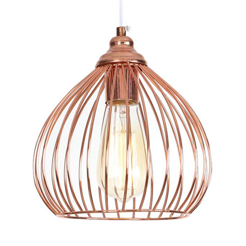 Gourd Single Pendant Light with Wire Guard 1 Light Industrial Hanging Ceiling Light in Rose Gold