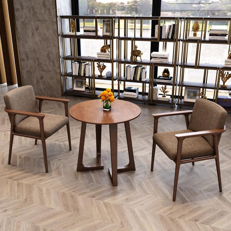 Solid Wood Brown Tone Dining Table Modern Double Pedestal Table for Dining Room