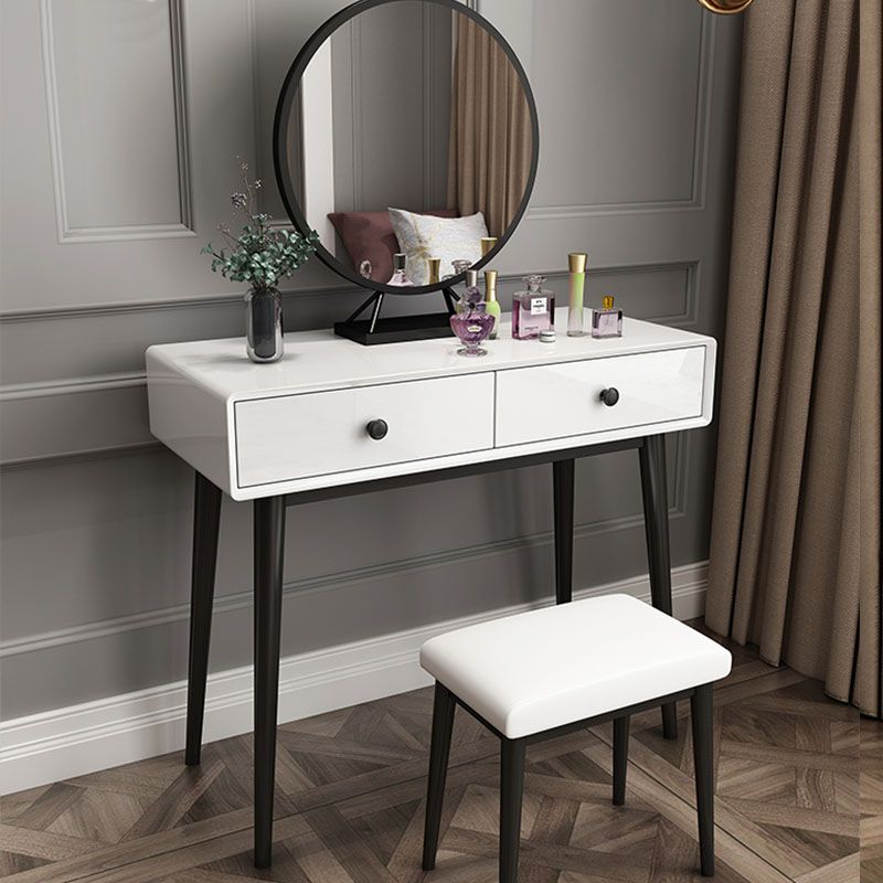 Contemporary White Vanity Table 29.53" H Vanity Set with Stool and Mirror