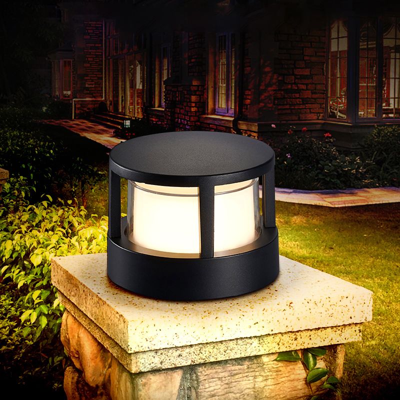 Contemporary Metal Pillar Lamp Circle Shape Outdoor Waterproof Light with Plastic Shade