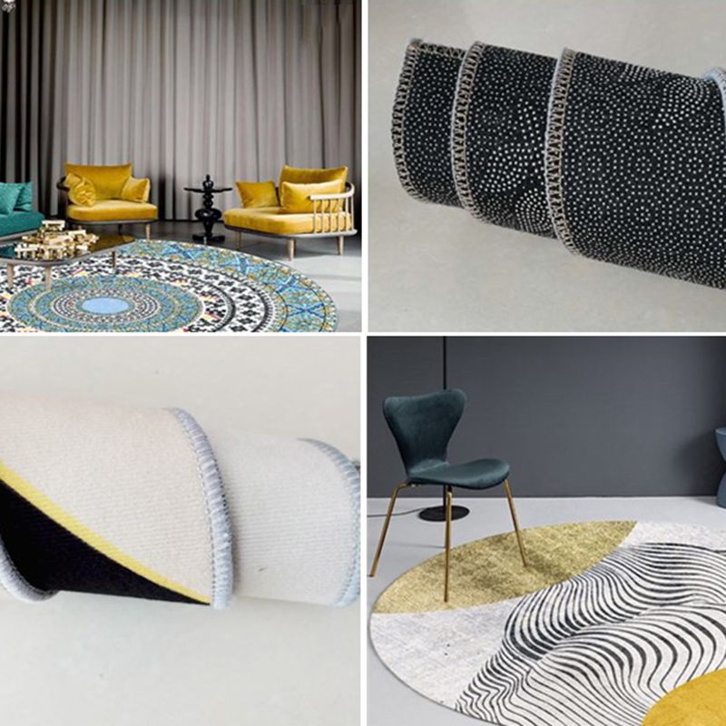 Round Adults Area Carpet Boho Style Tribal Printed Indoor Rug Polyster Non-Slip Backing