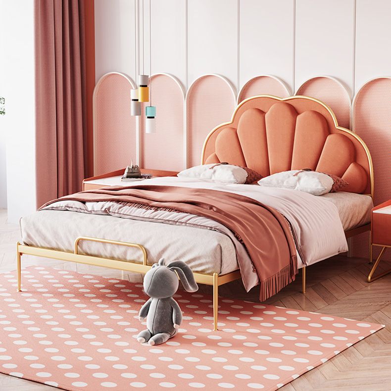 Standard Bed Upholstered Low Profile Bed Frame in Gold Finish