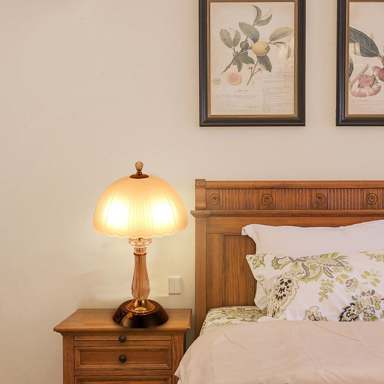 Luz de luz nocturna con copa de oro negro 2 bombillas lámpara de mesa de vidrio esmerilado con columna de cristal