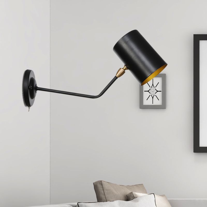 Abgewinkelte Arm Eisenleuchte Vintage 1-Licht-Lernmontage-Lampe in Schwarz mit Zylinderschatten, 6 "/10" H