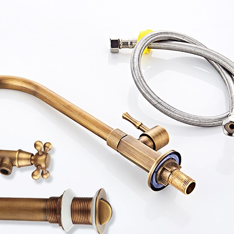 Traditional Kitchen Faucet Copper Gooseneck Gold Single Handle Standard Kitchen Faucets