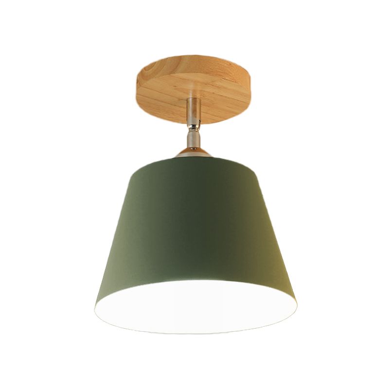 1 Light Tapered Semi Flush Pendant Light Modernism Gray/Pink Metal and Wood Adjustable Ceiling Light