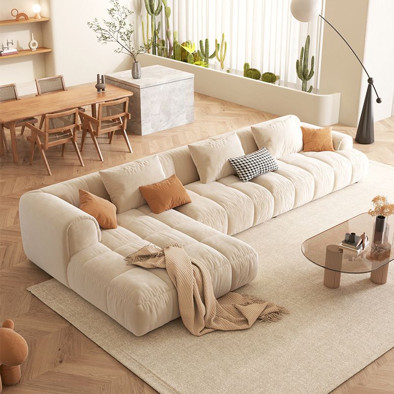 L-Shape Velvet Sectional with Recessed Arm and Pillow Back for Apartment