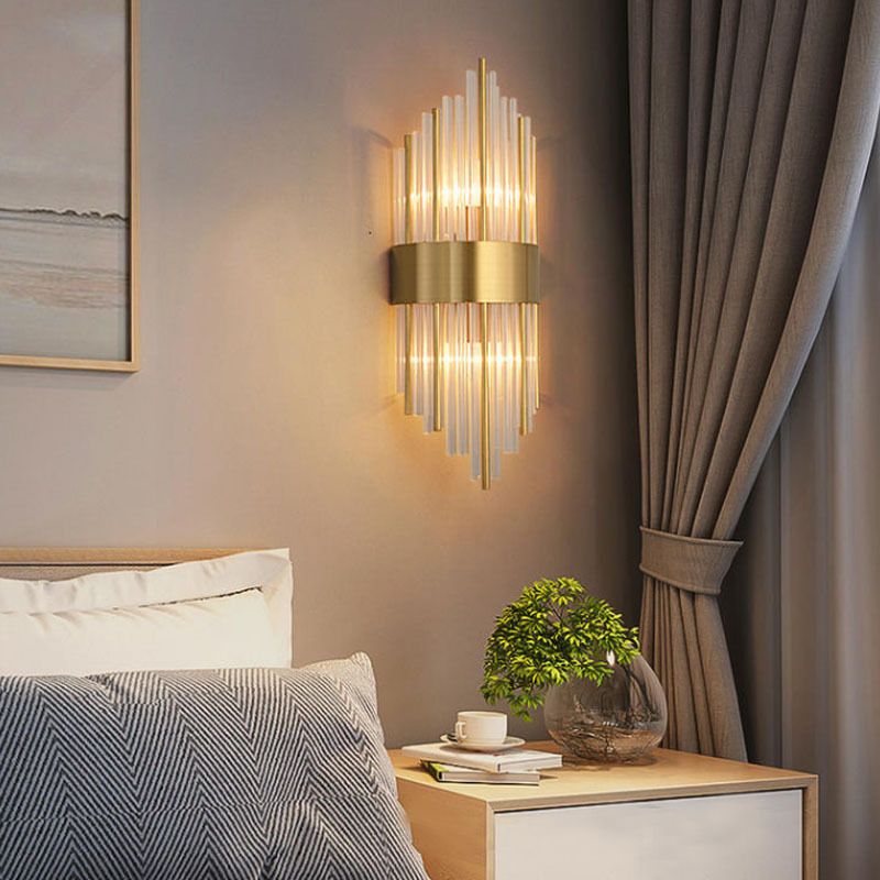 Geometrischer Schatten 2-Lights Wandleuchten Moderner Kristallwandmontageleuchte in Gold