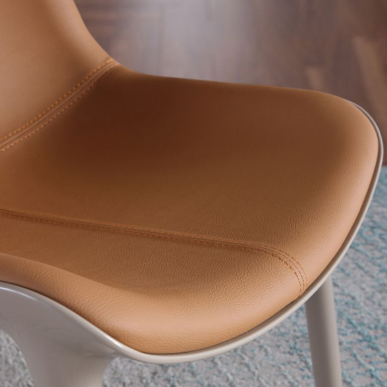 Nordic Armless Backrest Leather Chair with Metal Legs for Dining Room