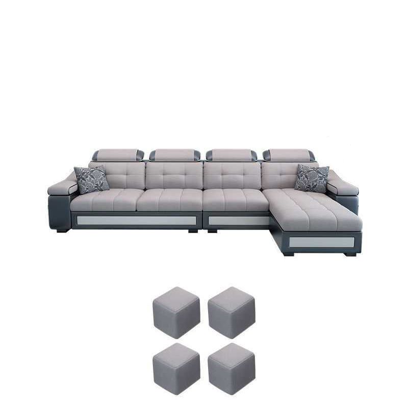 Modern L-shape Sofa and Chaise Right Facing Faux Leather/Linen Blend Sectionals
