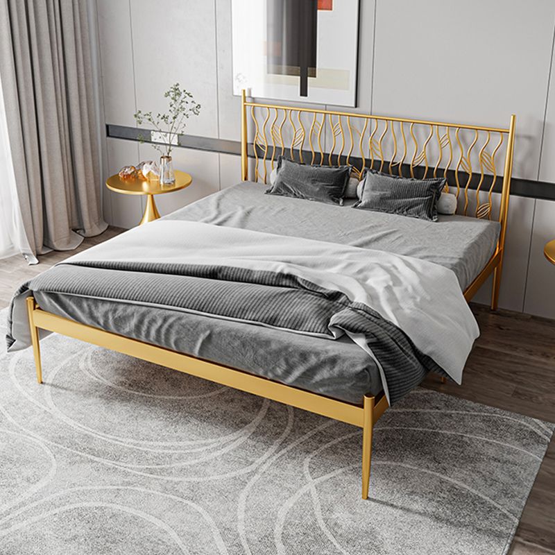 Glam Metal Open-Frame Bed with Rectangular Headboard, 45.3" Tall