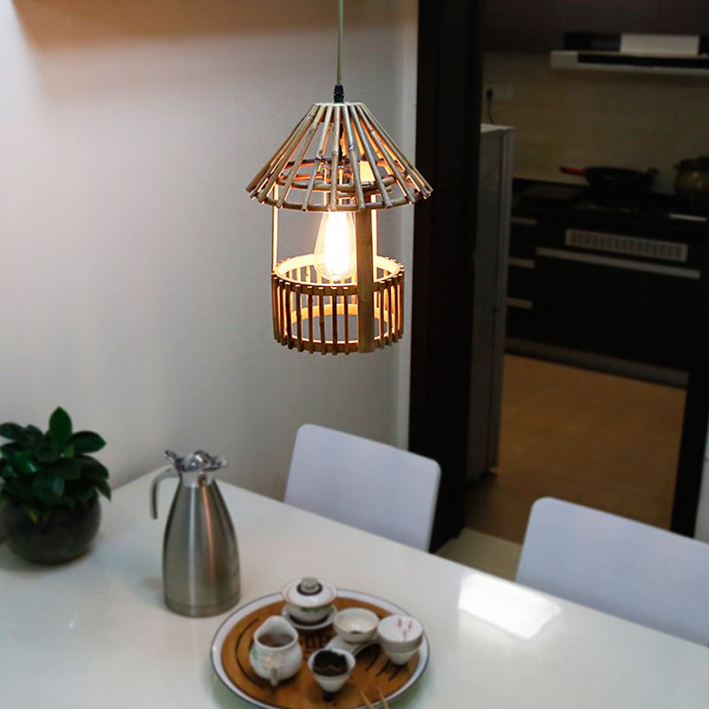 Colgante de suspensión hecha a mano de bambú contemporánea 1 cabeza de madera de madera luz de techo colgante