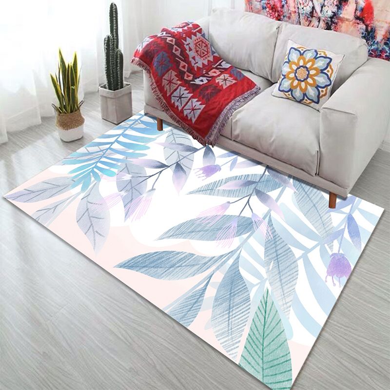 Fresh Plants Printed Area Rug Simple Contemporary Rug Anti-Slip Backing Carpet for Home Decoration