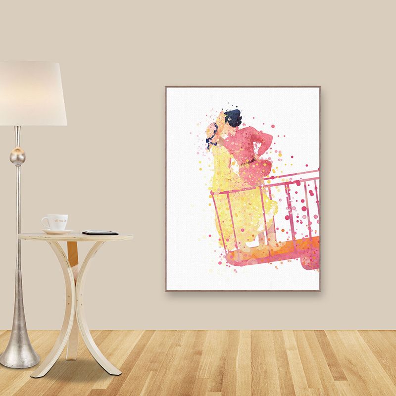 Pink Childrens Art Wall Decor Lover Watercolor Painting Canvas Print for Bedroom